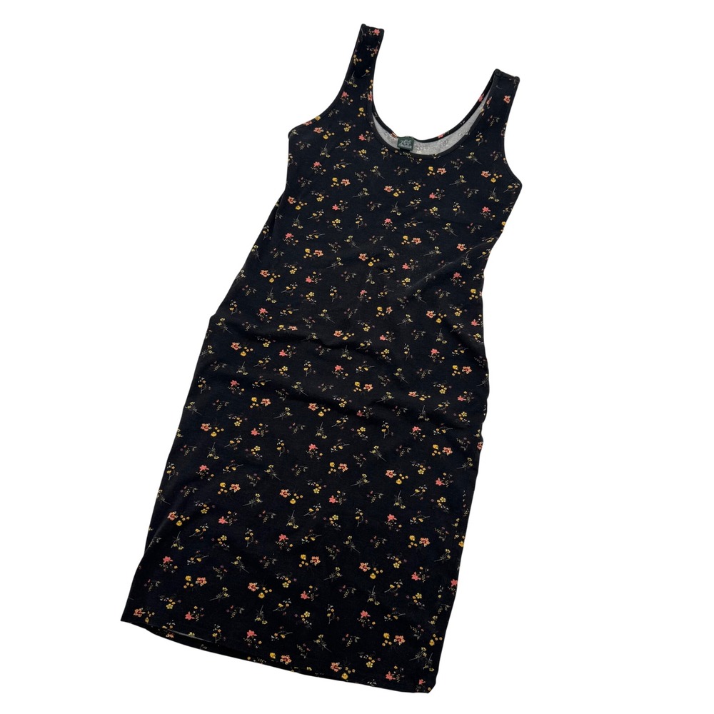 Wild Fable Womens Black Ditsy Floral Tank Dress Stretch Bodycon Midi Small